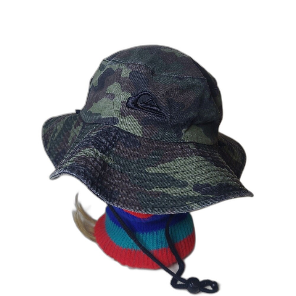 Vtg QuickSilver Camo Boonie Bucket hat Drawstring
